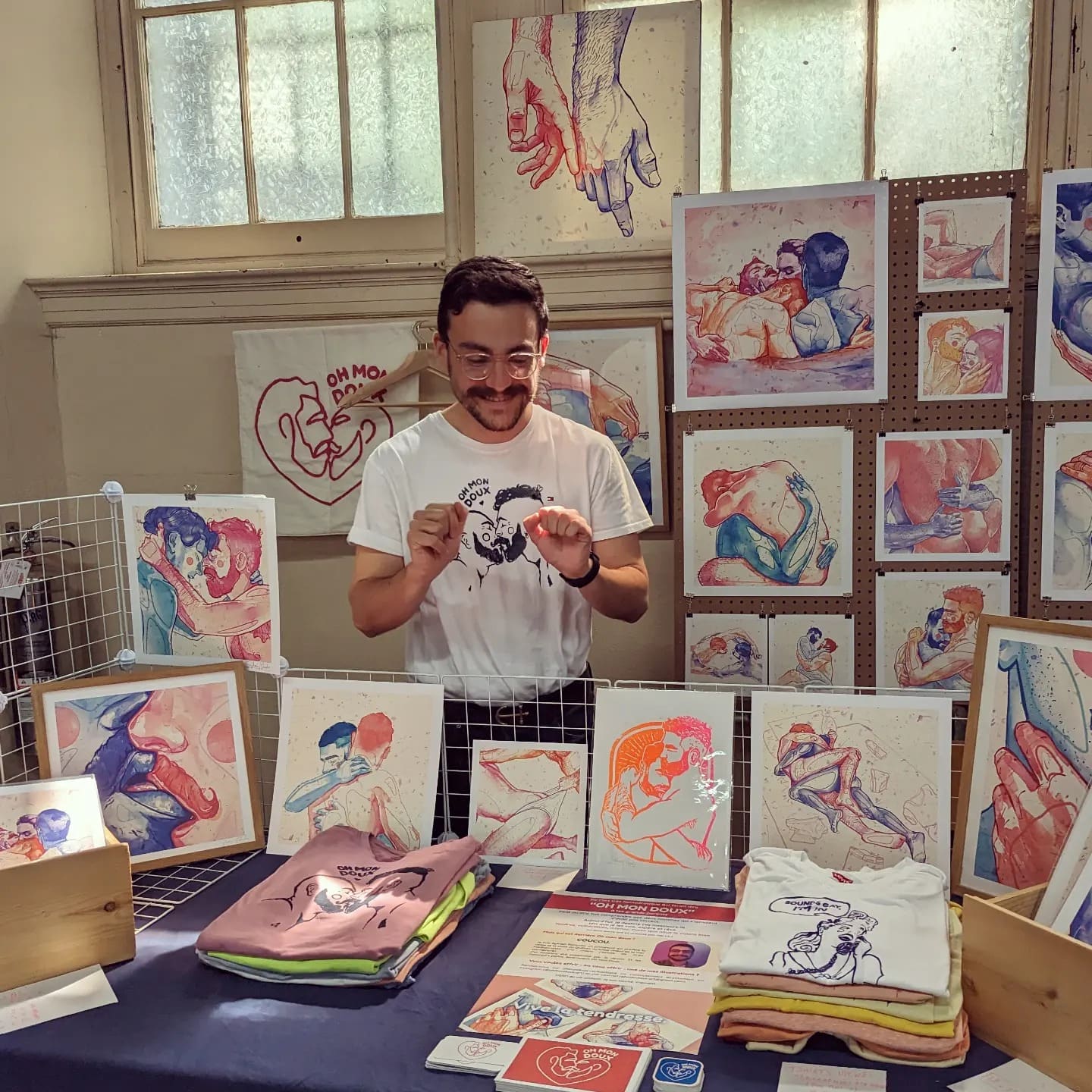 Romantic drawing of a new gay couple, celebrating fresh love and tenderness, gay art print, queer wall decor, minimalist line art.