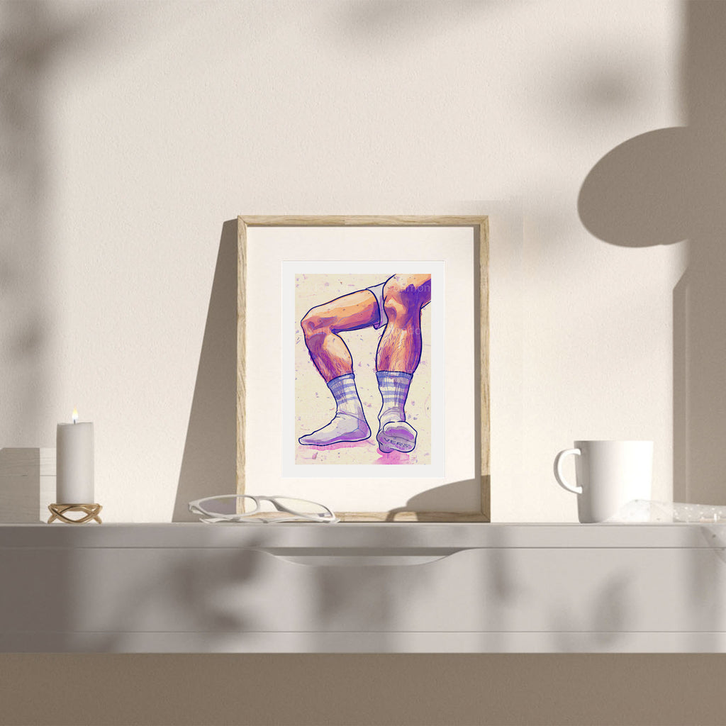Intimate queer illustration of male partners, minimalist gay art, homoerotic wall decor, masculine tenderness drawing Oh Mon Doux.