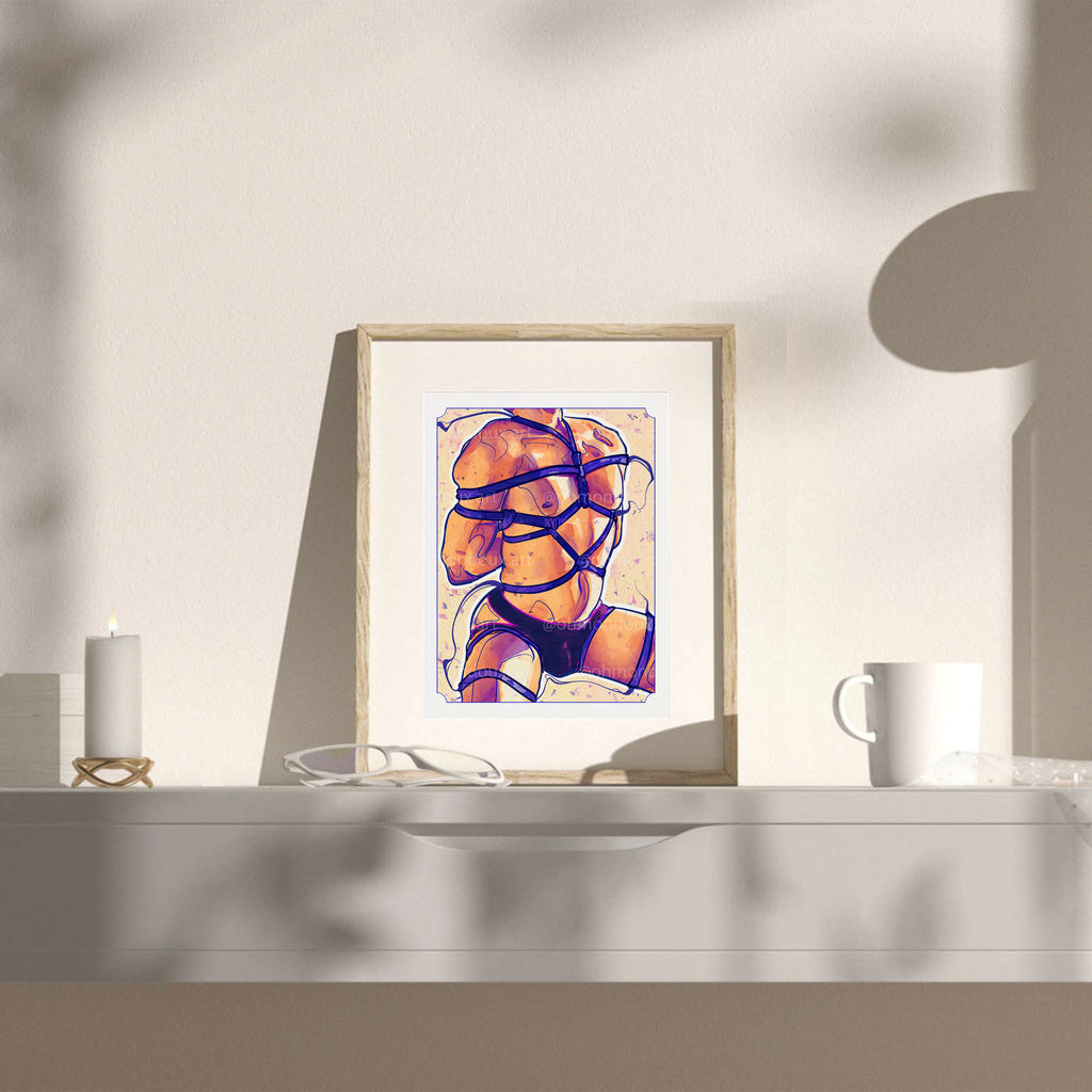 Illustration of a man lying with his head on his partner's lap, a moment of domestic bliss. Gay couple art, minimalist queer decor.