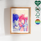 Dreamy and soft illustration of a male figure, ethereal queer art print, homoerotic wall decor, Oh Mon Doux original style.