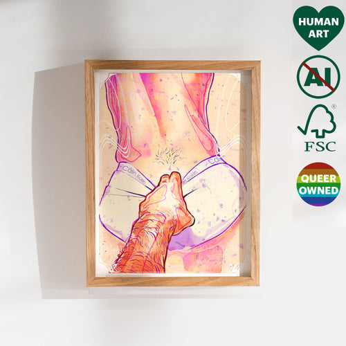Playful and sensual gay illustration of a cuddle, cheeky queer art, gay erotic art print, minimalist line art decor.