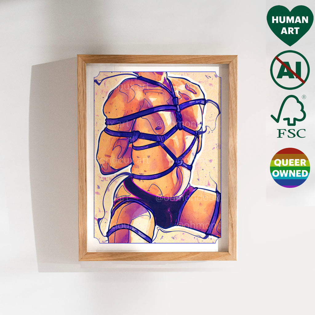 Illustration of a man lying with his head on his partner's lap, a moment of domestic bliss. Gay couple art, minimalist queer decor.