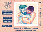 Drawing of two men embracing with emotion, black line on white background. Queer illustration, gay wall art, artwork on male vulnerability.