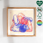 Minimalist line drawing of three men in an intimate embrace, polyamory art, gay erotic art, queer illustration Oh Mon Doux.
