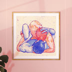 Minimalist line drawing of three men in an intimate embrace, polyamory art, gay erotic art, queer illustration Oh Mon Doux.