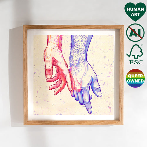 Close-up sketch of a sensual touch between two men, male intimacy drawing, gay erotic wall art, homoerotic art print.