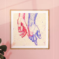 Close-up sketch of a sensual touch between two men, male intimacy drawing, gay erotic wall art, homoerotic art print.