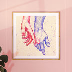 Close-up sketch of a sensual touch between two men, male intimacy drawing, gay erotic wall art, homoerotic art print.