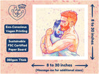 Emotional drawing of a man being held from behind, theme of support and love, queer art wall decor, gay male illustration.