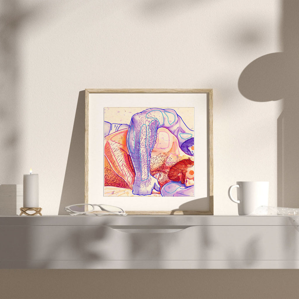 Protective embrace between two men, charcoal style illustration, gay pride wall art, masculine tenderness sketch.