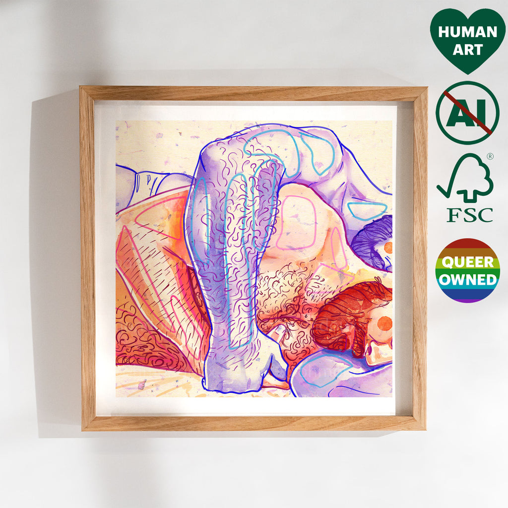 Protective embrace between two men, charcoal style illustration, gay pride wall art, masculine tenderness sketch.