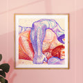 Protective embrace between two men, charcoal style illustration, gay pride wall art, masculine tenderness sketch.
