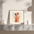 Dreamy and soft illustration of a male figure, ethereal queer art print, homoerotic wall decor, Oh Mon Doux original style.