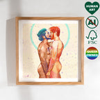 Dreamy and soft illustration of a male figure, ethereal queer art print, homoerotic wall decor, Oh Mon Doux original style.