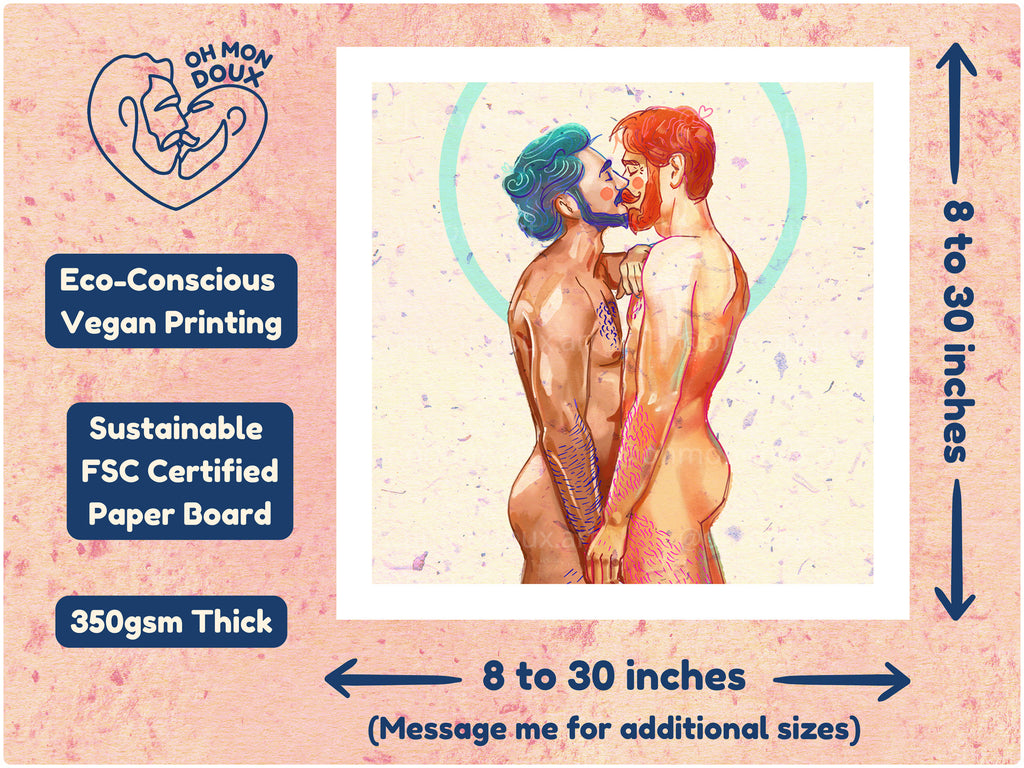 Dreamy and soft illustration of a male figure, ethereal queer art print, homoerotic wall decor, Oh Mon Doux original style.