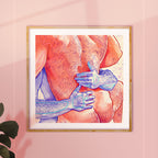 Playful and erotic gay drawing with a 'puppy' theme, masculine energy, gay erotic art print, queer bedroom decor.