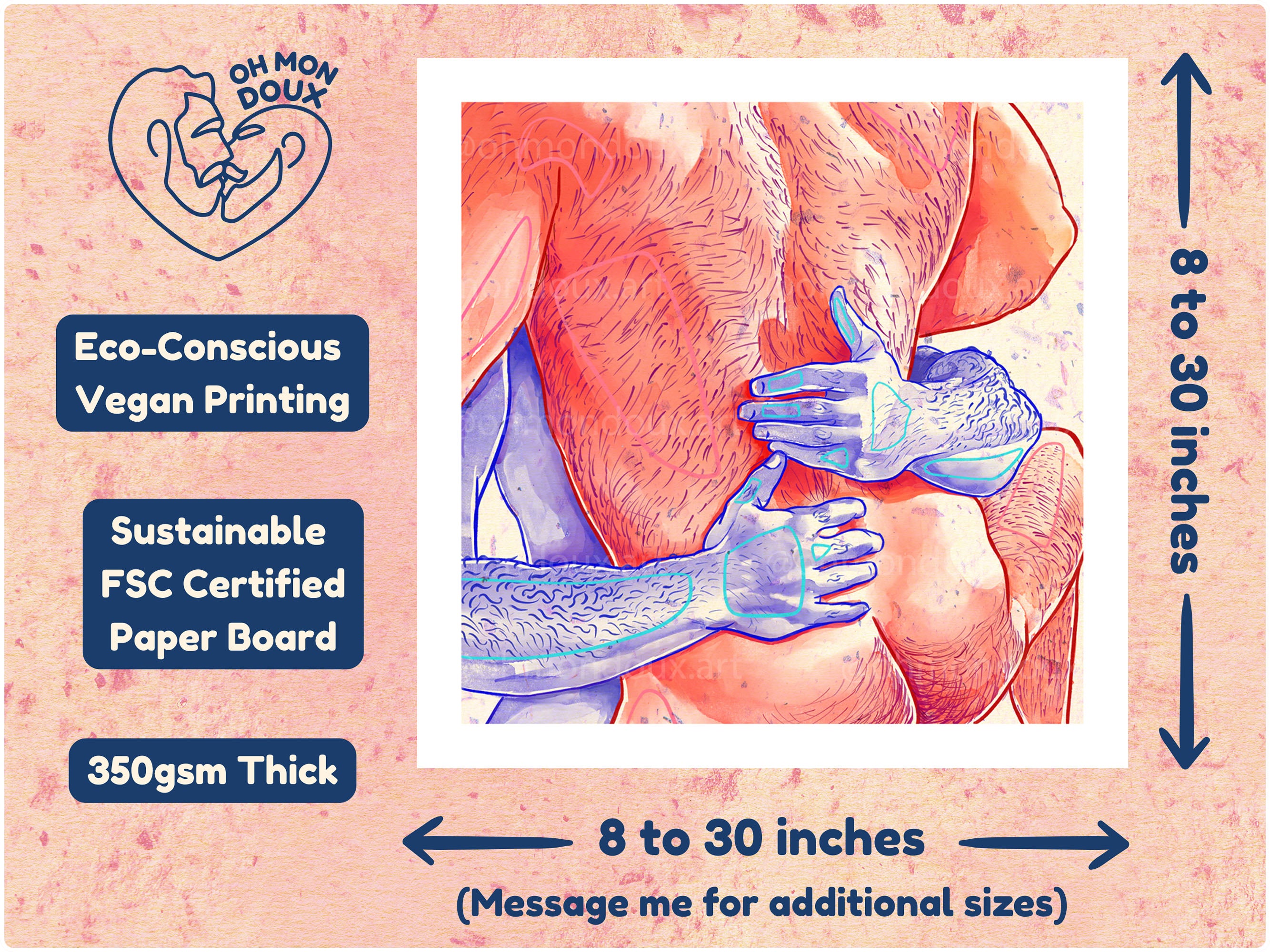 Playful and erotic gay drawing with a 'puppy' theme, masculine energy, gay erotic art print, queer bedroom decor.