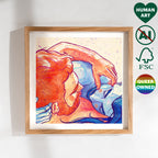 Sensual and tender gay illustration of a man resting on his partner, male intimacy, queer art, gay home gallery print.
