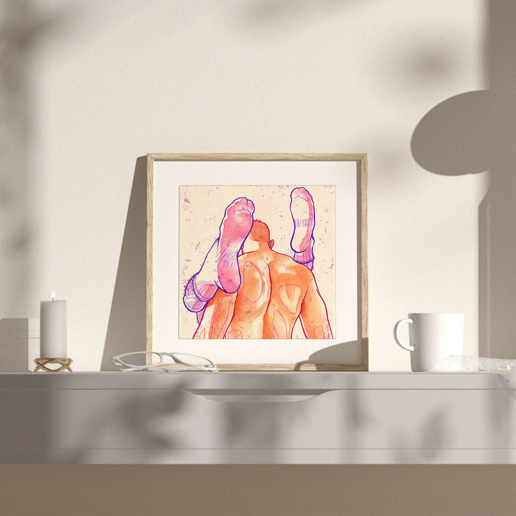 Dynamic line art of a male figure stretching, athletic and sensual queer illustration, gay wall art, minimalist masculine decor.