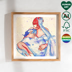 Artistic drawing of multiple figures in an intimate flow, polyamory queer art, gay erotic illustration, modern homoerotic print.