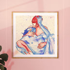 Artistic drawing of multiple figures in an intimate flow, polyamory queer art, gay erotic illustration, modern homoerotic print.