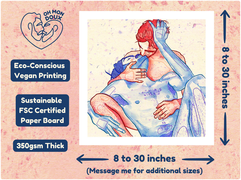 Artistic drawing of multiple figures in an intimate flow, polyamory queer art, gay erotic illustration, modern homoerotic print.