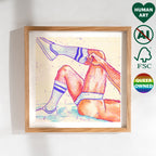 Bold and confident male figure drawing, queer pride art, gay art print with masculine attitude, Oh Mon Doux signature style.