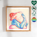 Balanced composition of two men intertwined, symbolic queer illustration, gay wall decor, minimalist intimacy art print.