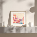 Soft morning scene of a gay couple, domestic intimacy, queer art print, romantic gay wall decor for the bedroom.