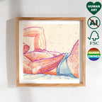 Soft morning scene of a gay couple, domestic intimacy, queer art print, romantic gay wall decor for the bedroom.
