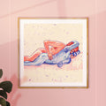 Soft and intimate drawing of a gay couple cuddling, masculine tenderness, gay wall art, queer home decor print Oh Mon Doux.