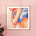 Stylized and modern illustration of two men, minimalist gay art, queer wall art print, contemporary masculine home decor.