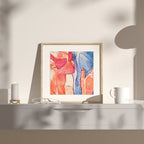 Bright and joyful illustration of two men in summer, gay pride art, queer wall decor, minimalist sun-drenched gay art print.