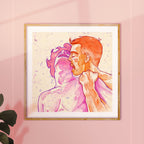Artistic and playful male figure drawing, queer aesthetic illustration, gay erotic art, contemporary masculine wall print.