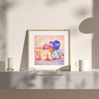 Artistic gay illustration inspired by classical themes, male intimacy, queer wall art, minimalist homoerotic art print for home gallery.