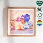Artistic gay illustration inspired by classical themes, male intimacy, queer wall art, minimalist homoerotic art print for home gallery.