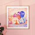 Artistic gay illustration inspired by classical themes, male intimacy, queer wall art, minimalist homoerotic art print for home gallery.