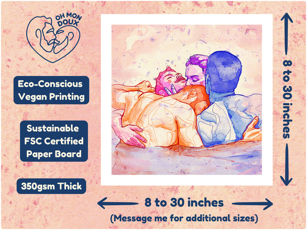 Artistic gay illustration inspired by classical themes, male intimacy, queer wall art, minimalist homoerotic art print for home gallery.