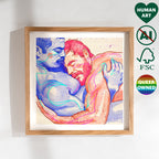 Romantic drawing of a new gay couple, celebrating fresh love and tenderness, gay art print, queer wall decor, minimalist line art.