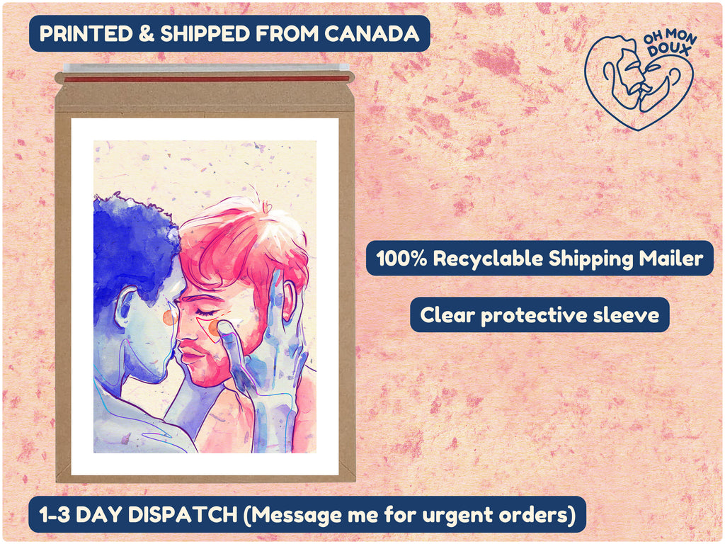 Dreamy and soft illustration of a male figure, ethereal queer art print, homoerotic wall decor, Oh Mon Doux original style.