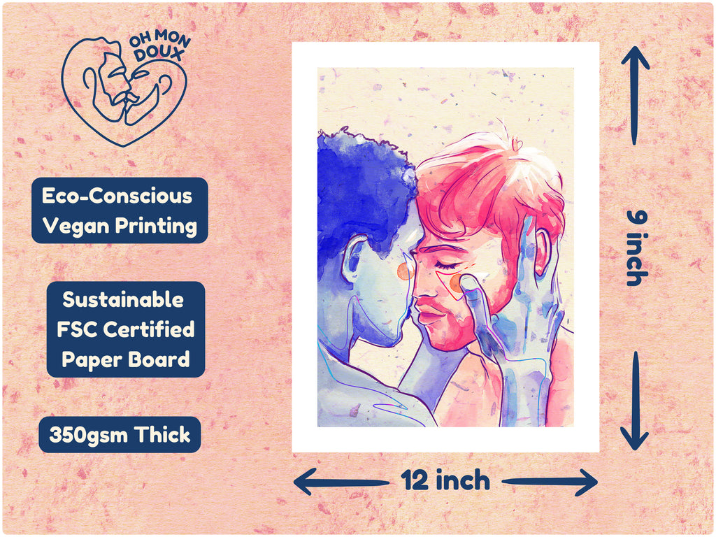Dreamy and soft illustration of a male figure, ethereal queer art print, homoerotic wall decor, Oh Mon Doux original style.