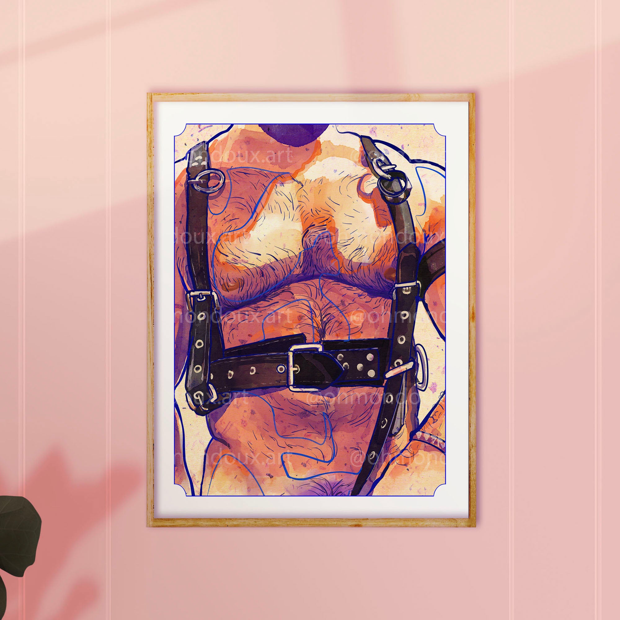 Drawing of two men, one leaning his head on the other's chest in a tender embrace. Intimate gay illustration, queer art print.
