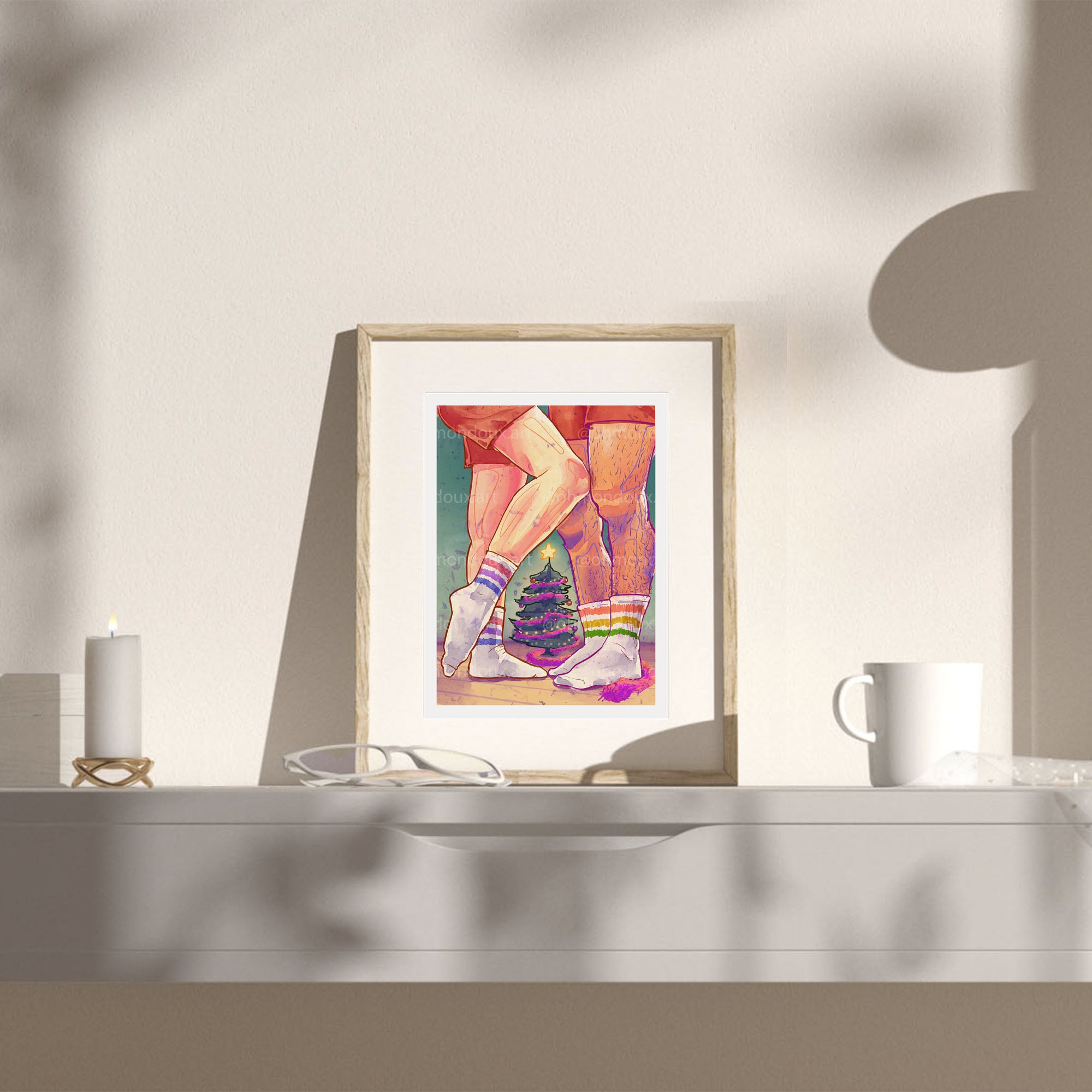 Very close and intimate embrace between two men, minimalist black line art. Gay erotic art print, masculine tenderness wall decor.