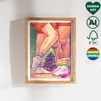 Very close and intimate embrace between two men, minimalist black line art. Gay erotic art print, masculine tenderness wall decor.