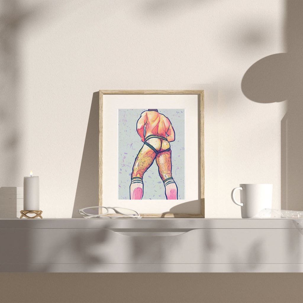 Stylized portrait of a man's face and hands, expressive minimalist lines. Modern queer art, gay art print, Oh Mon Doux original.