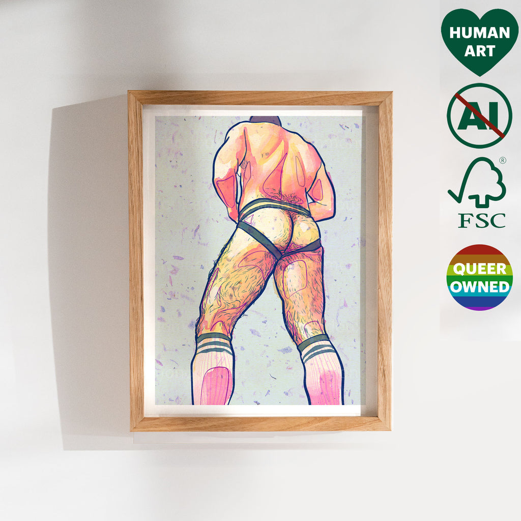 Stylized portrait of a man's face and hands, expressive minimalist lines. Modern queer art, gay art print, Oh Mon Doux original.