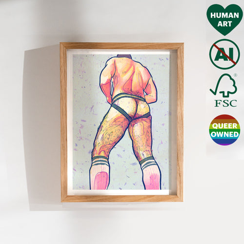 Stylized portrait of a man's face and hands, expressive minimalist lines. Modern queer art, gay art print, Oh Mon Doux original.