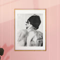 Two men peacefully cuddling or sleeping in bed, capturing intimacy and love. Gay couple wall art, romantic queer illustration.