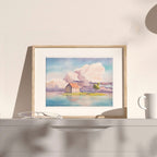 Poetic gay illustration of a man by the water, blue minimalist line art, queer wall art, masculine nature drawing Oh Mon Doux.