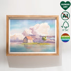 Poetic gay illustration of a man by the water, blue minimalist line art, queer wall art, masculine nature drawing Oh Mon Doux.